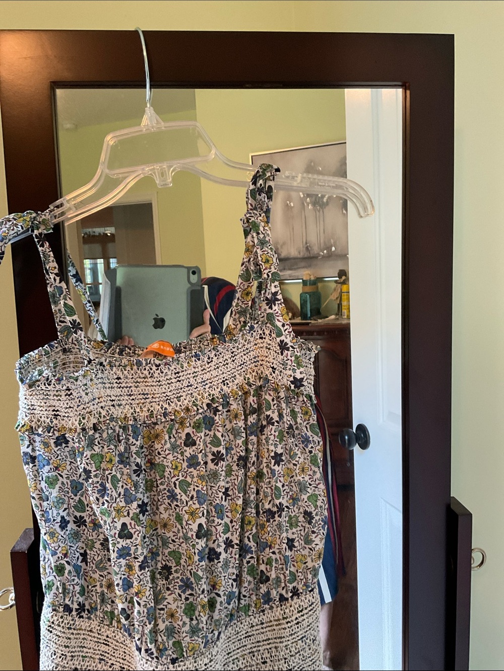 Tory Burch sundress. Blue and Cream Floral Smocked Maxi Dress - Picture 2 of 3